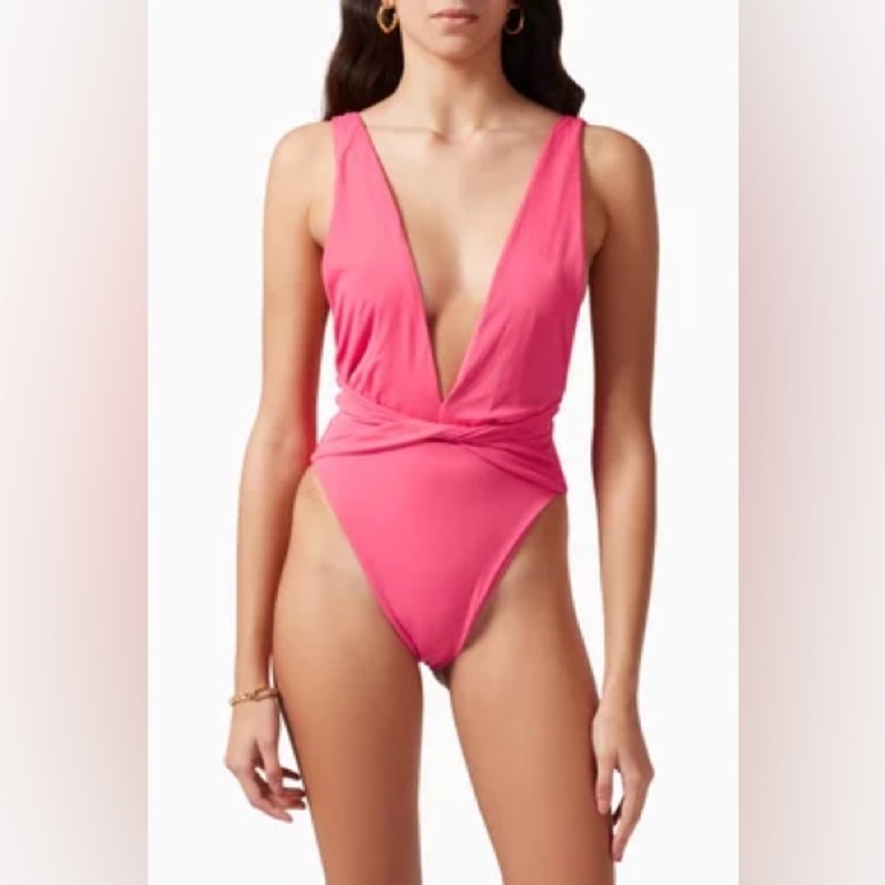 Agua Bendita One Piece Swimsuit Pink High Cut Cinched Legs S